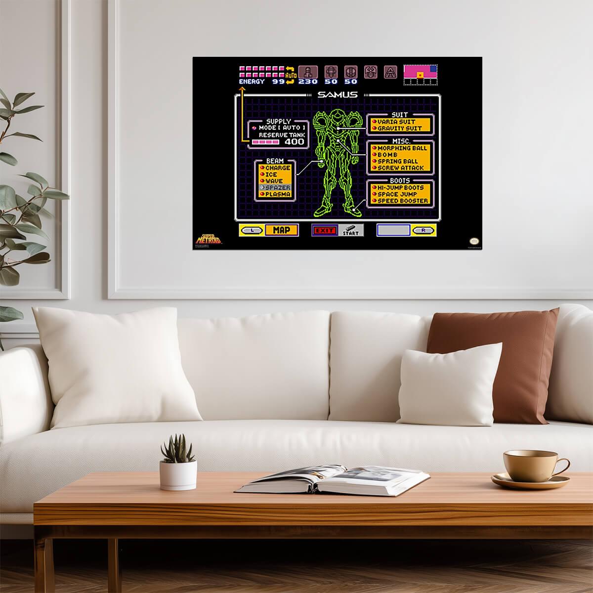 Super Metroid Samus Aran | Retro Gaming Poster | SNES Sci-Fi Wall Art