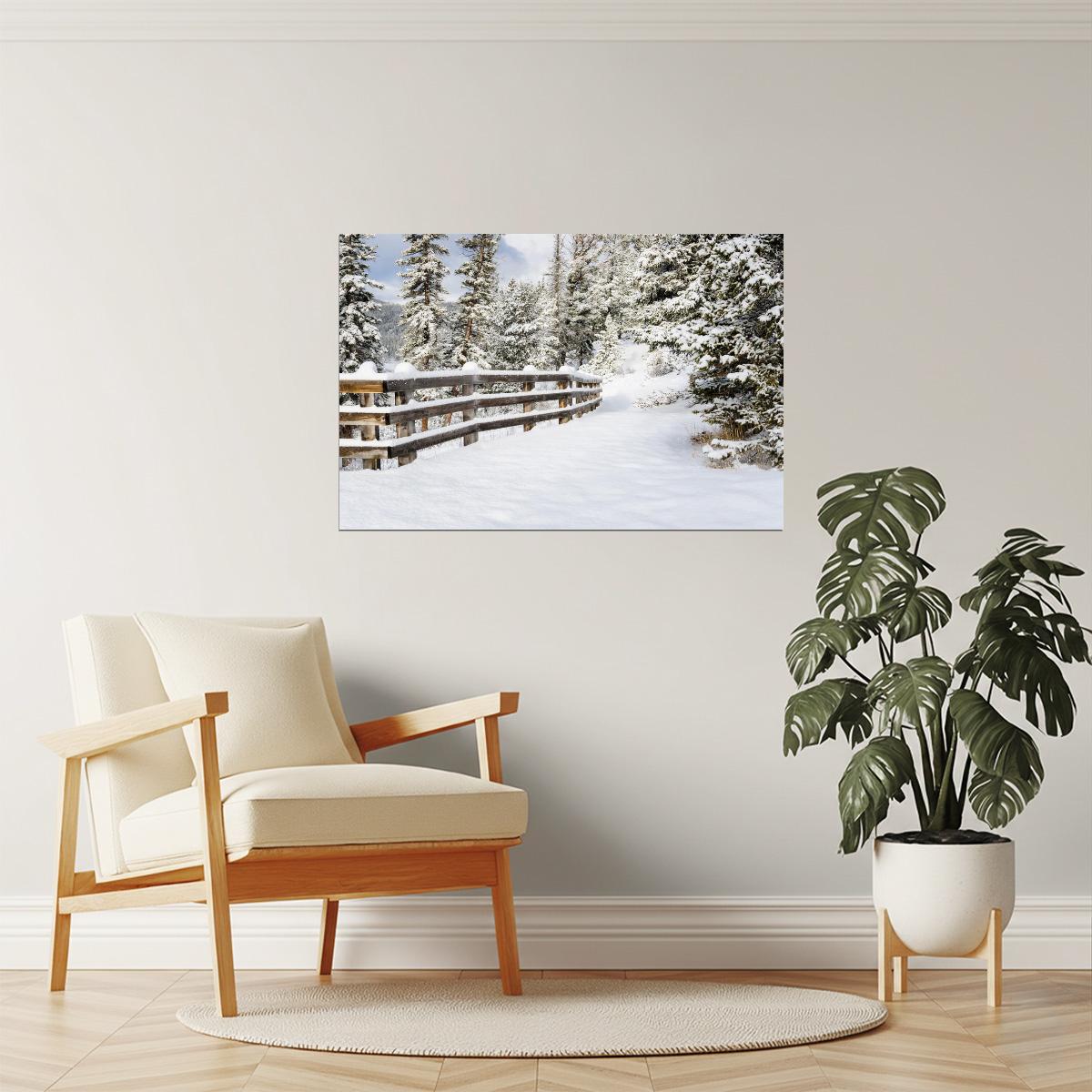 Snowy Forest Path Poster | Winter Landscape Photography | Nature Wall Art