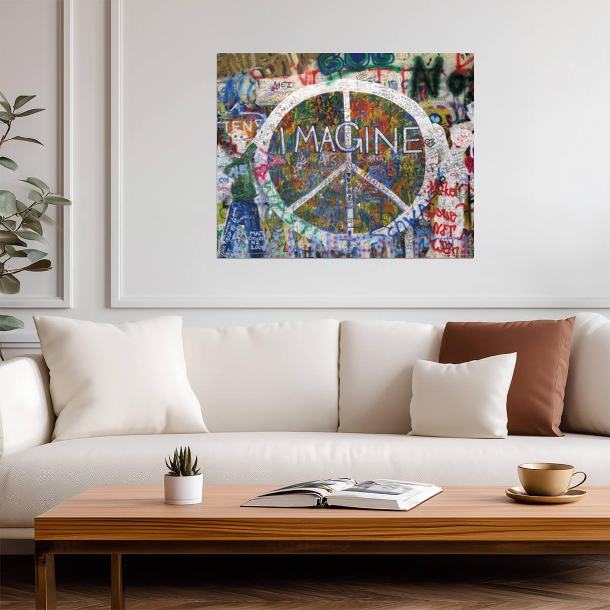 Imagine Peace Sign Graffiti | John Lennon Inspired Art | Inspirational Street Art Poster - Type & Quotes Poster