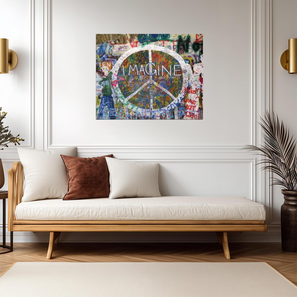 Imagine Peace Sign Graffiti | John Lennon Inspired Art | Inspirational Street Art Poster - Type & Quotes Poster