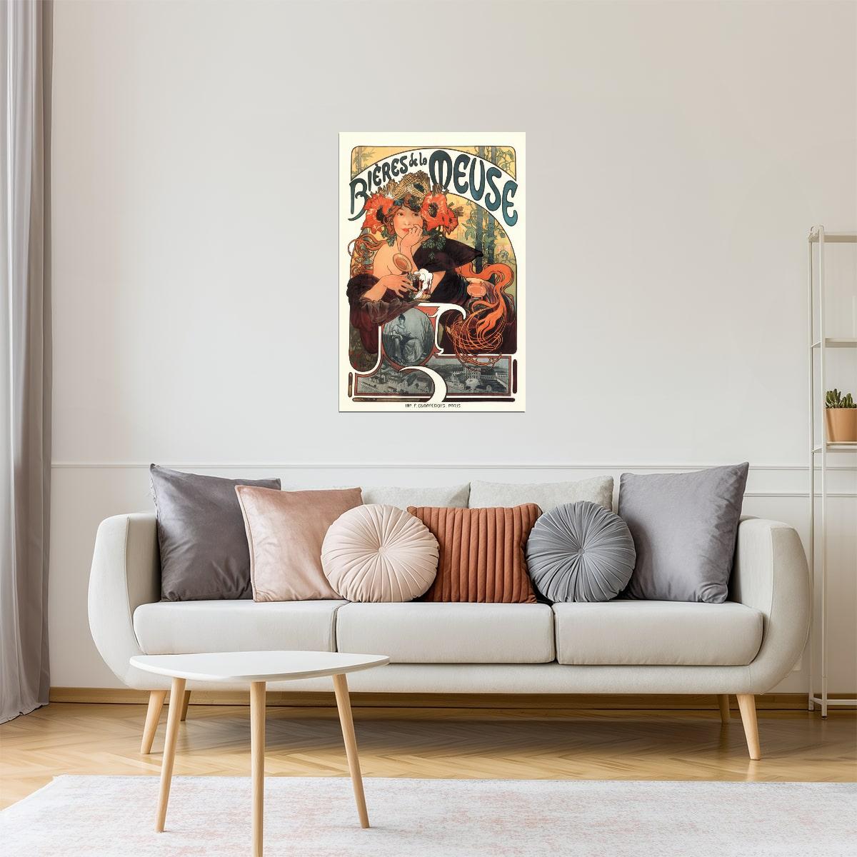 Bieres de la Meuse by Alphonse Mucha Poster | Art Nouveau | Vintage Beer Advertisement