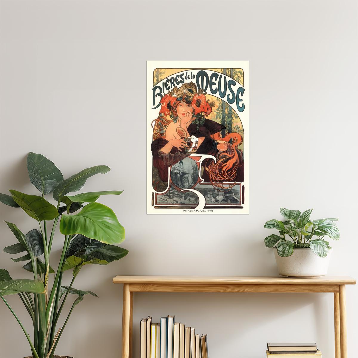 Bieres de la Meuse by Alphonse Mucha Poster | Art Nouveau | Vintage Beer Advertisement