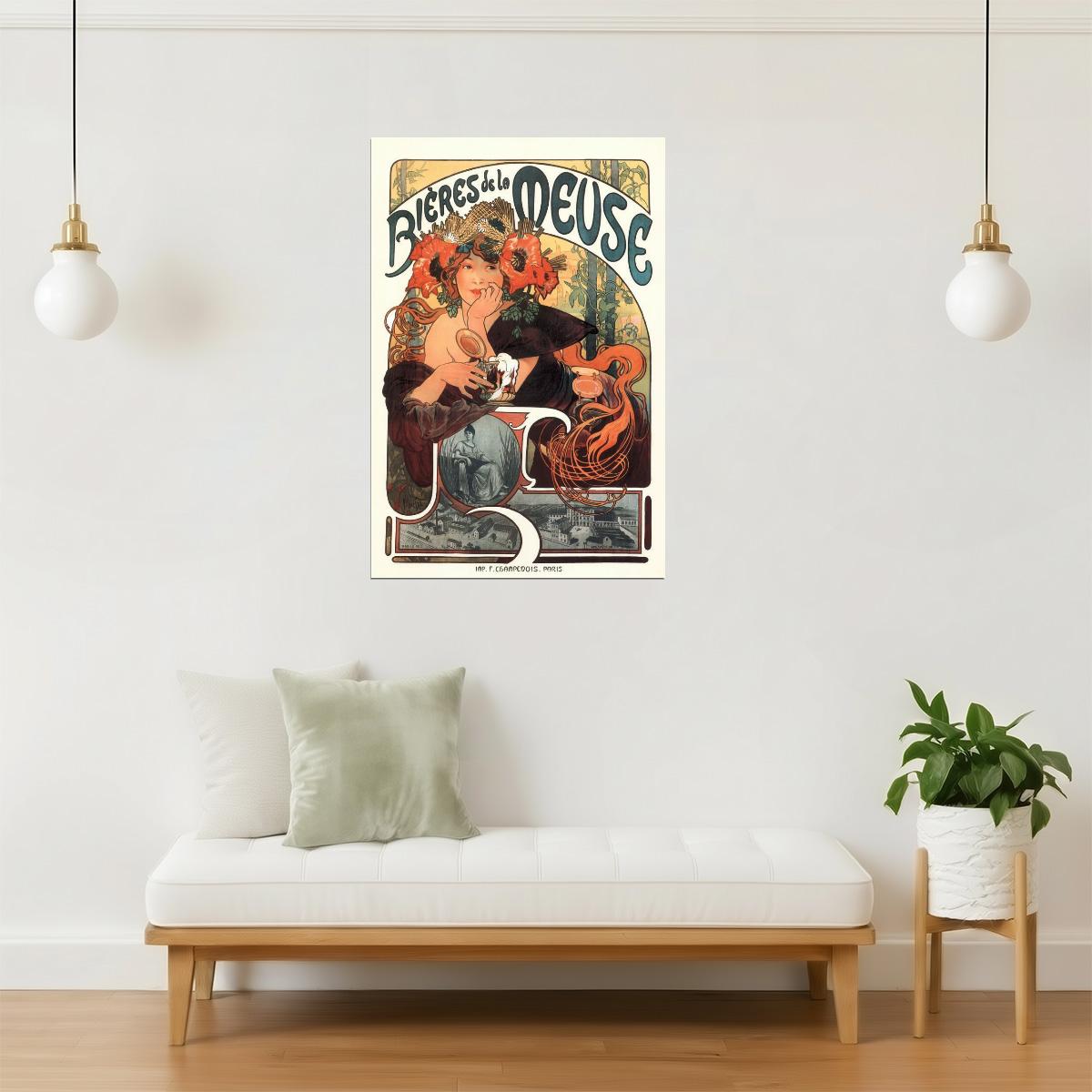 Bieres de la Meuse by Alphonse Mucha Poster | Art Nouveau | Vintage Beer Advertisement