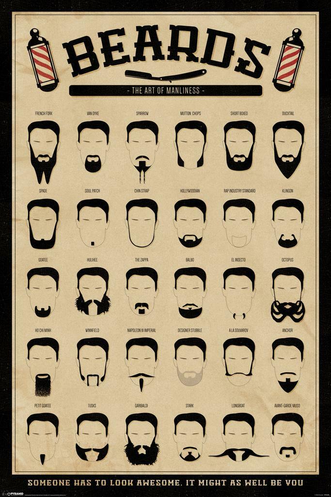 Beard Styles Chart | "The Art of Manliness" | Barber Shop & Man Cave Poster - Type & Quotes Poster