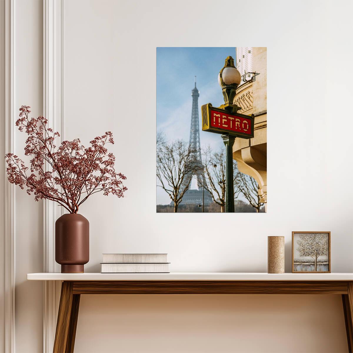 Paris Metro Sign with Eiffel Tower | City of Love Photography | French Landmark Poster - Type & Quotes Poster