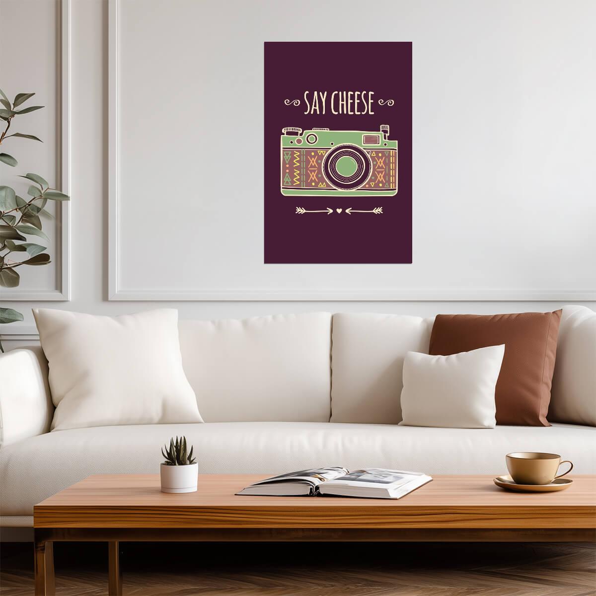 "Say Cheese" Retro Camera | Boho Style Illustration | Vintage Photography Poster - Graphic & Art Poster