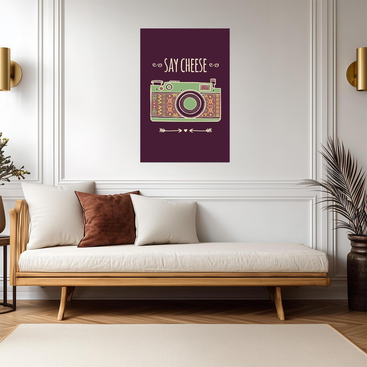 "Say Cheese" Retro Camera | Boho Style Illustration | Vintage Photography Poster - Graphic & Art Poster