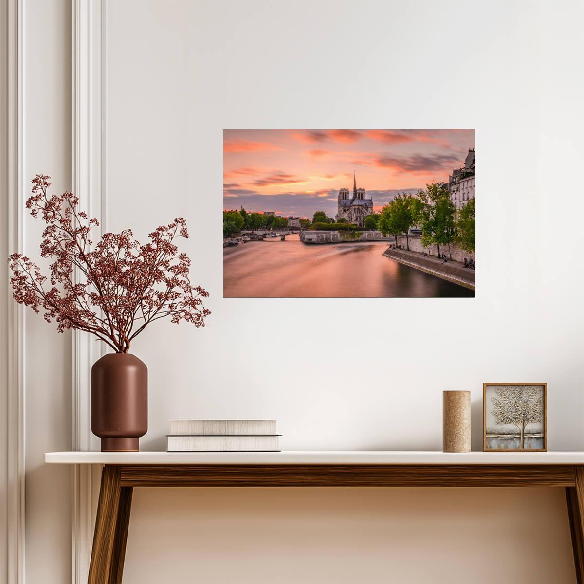 Romantic Sunset Over Notre Dame Cathedral | Paris France Photography | Cityscape Poster - Photography Poster