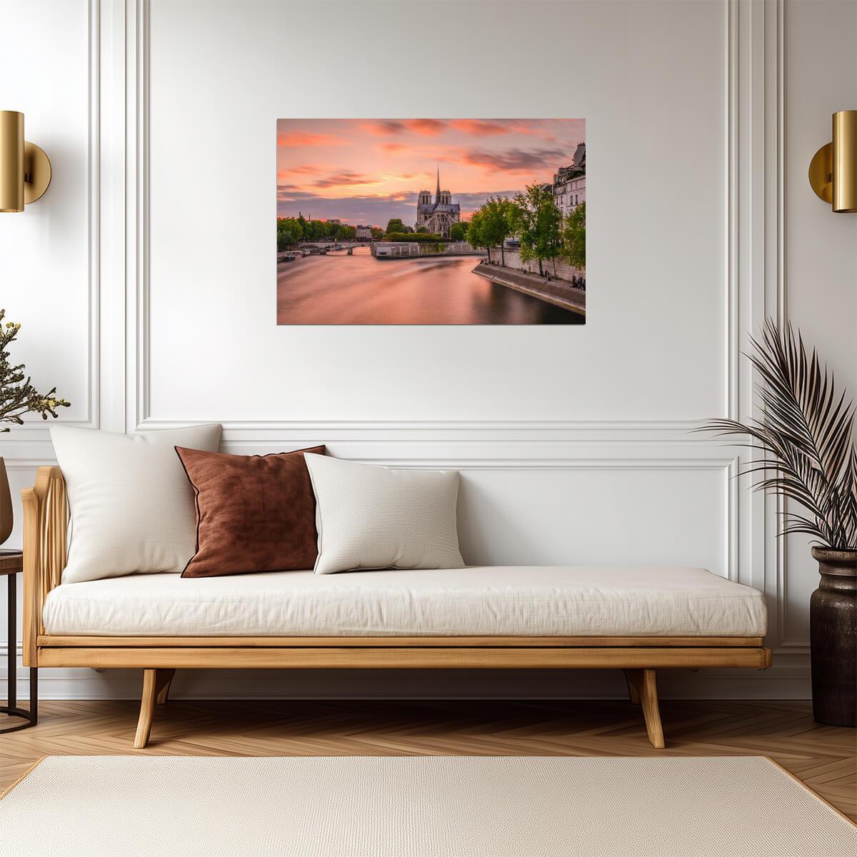 Romantic Sunset Over Notre Dame Cathedral | Paris France Photography | Cityscape Poster - Photography Poster