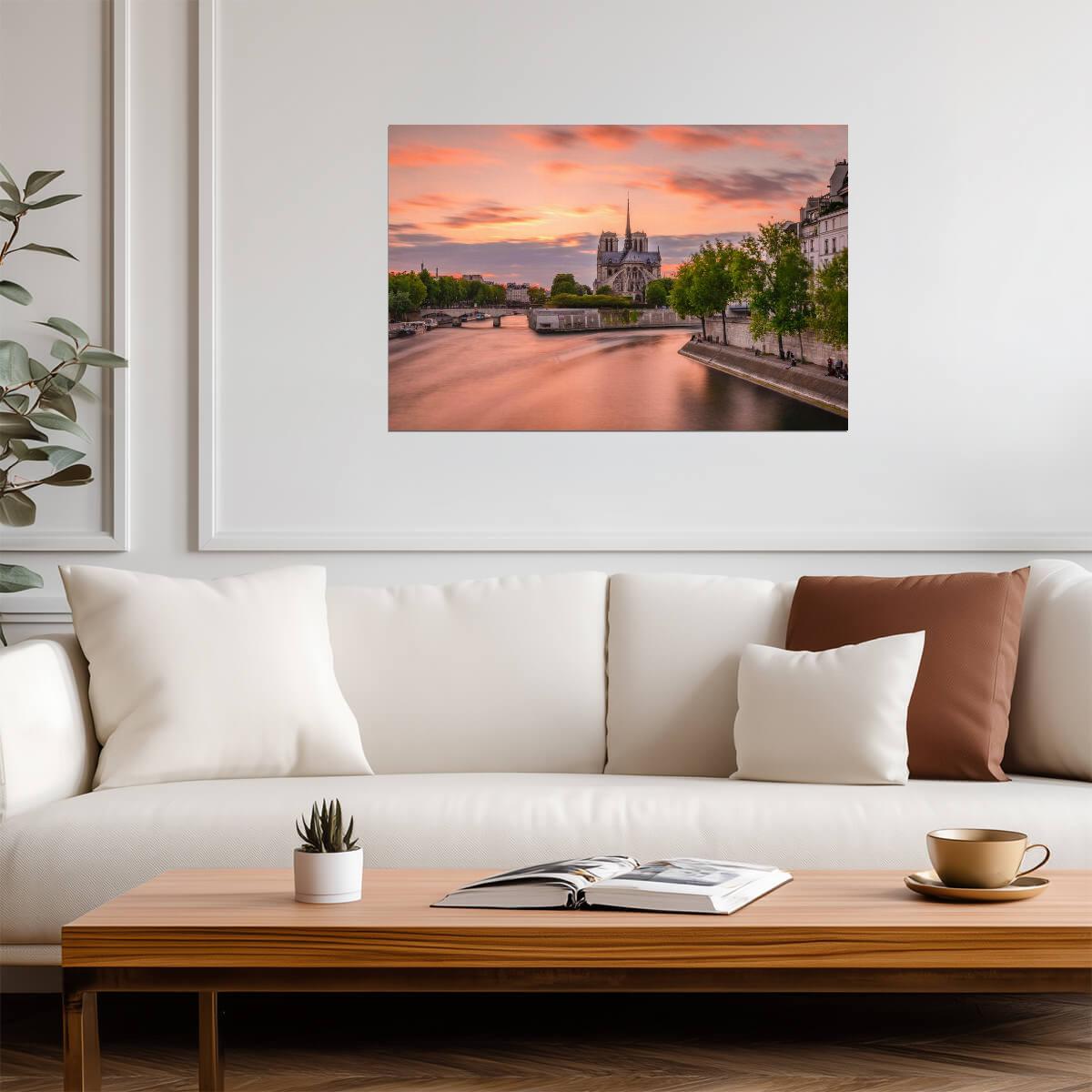 Romantic Sunset Over Notre Dame Cathedral | Paris France Photography | Cityscape Poster - Photography Poster