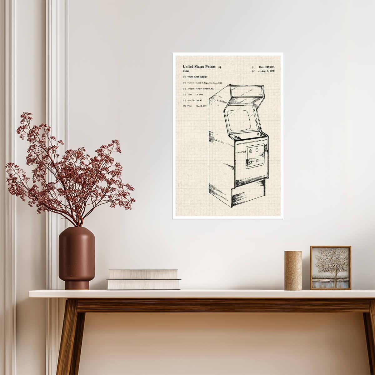 Vintage Arcade Cabinet Patent | Retro Gaming Poster | 80s Gamer Blueprint Art