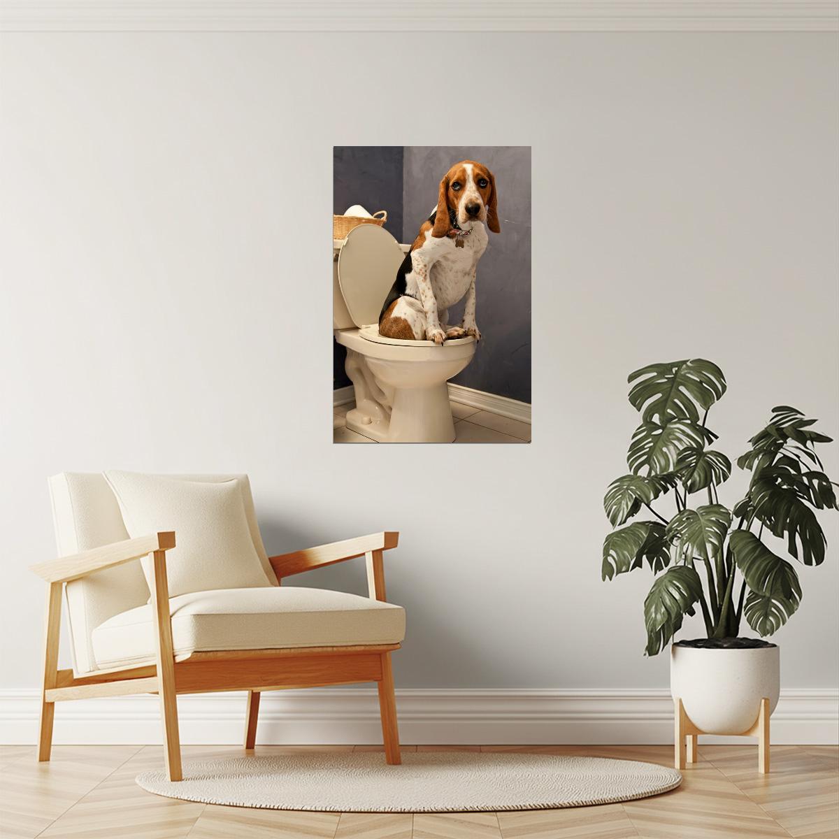 Funny Beagle on Toilet Poster | Bathroom Humor | Dog Wall Art