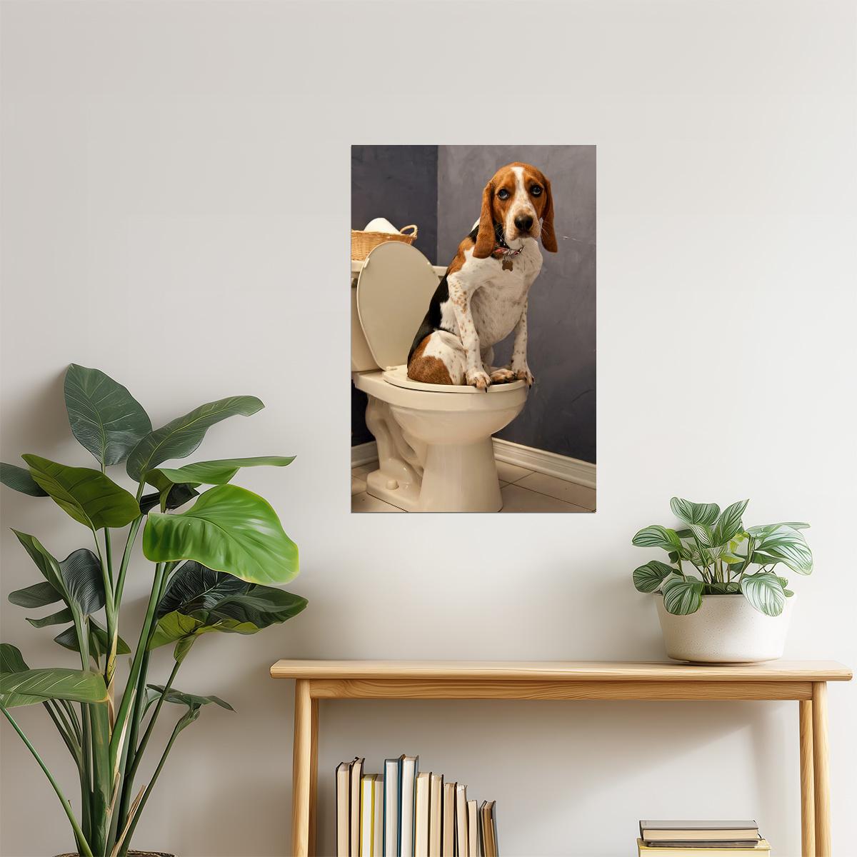Funny Beagle on Toilet Poster | Bathroom Humor | Dog Wall Art