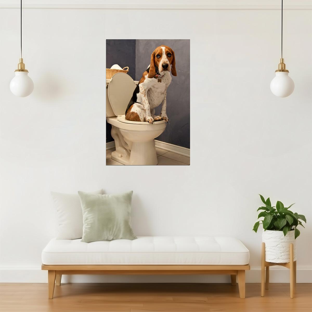 Funny Beagle on Toilet Poster | Bathroom Humor | Dog Wall Art