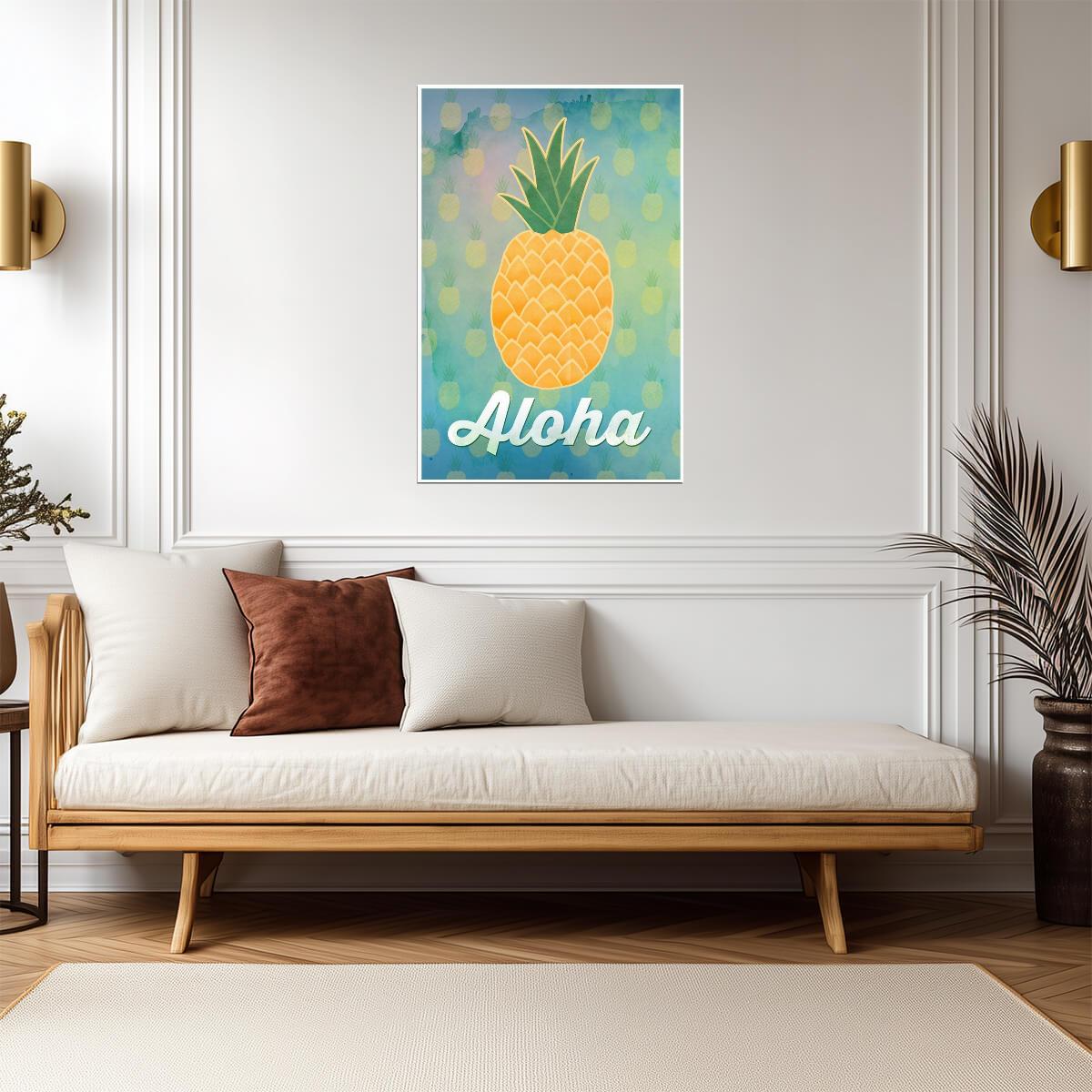Aloha Pineapple Illustration | Tropical Hawaiian Poster | Modern Graphic Art - Graphic & Art Poster