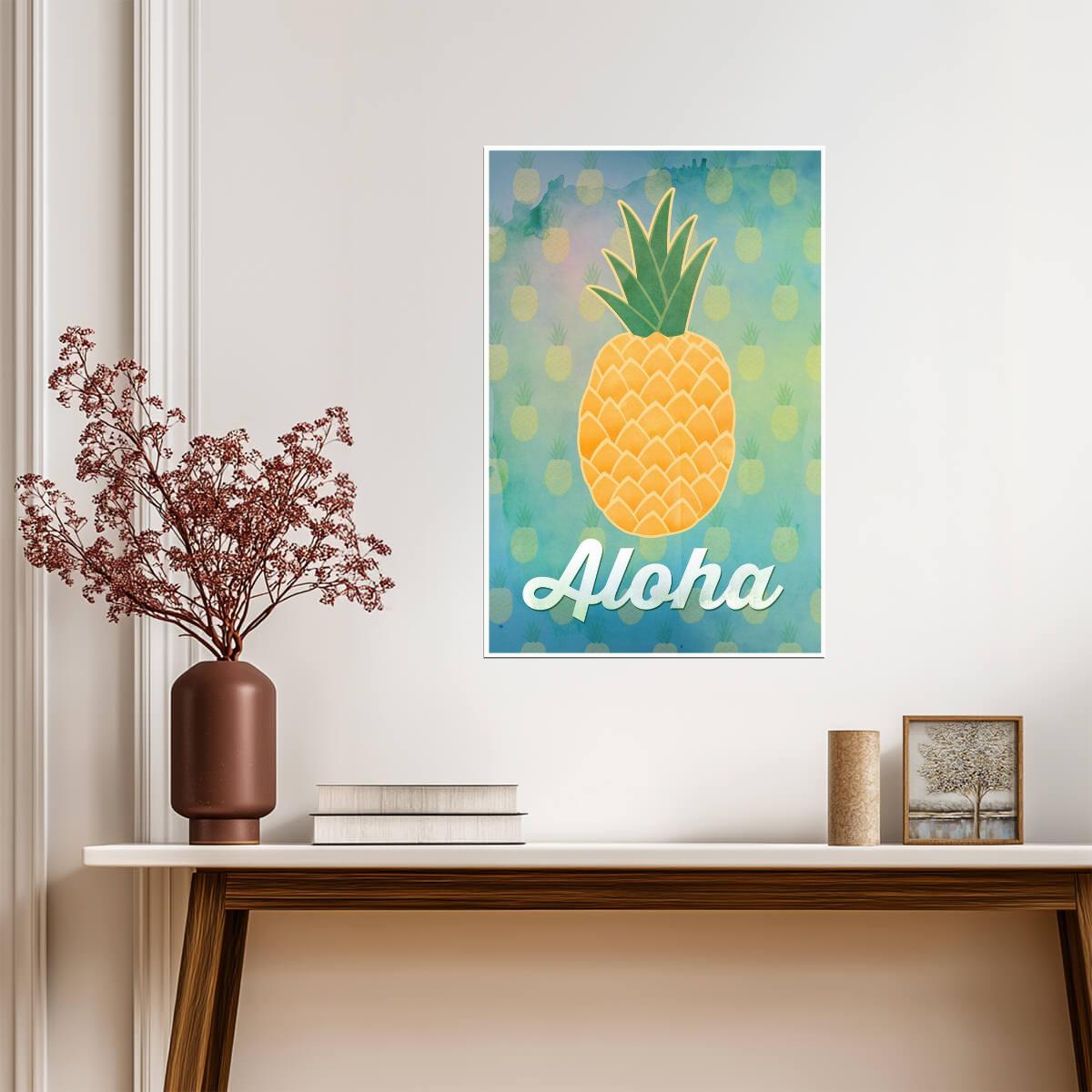Aloha Pineapple Illustration | Tropical Hawaiian Poster | Modern Graphic Art - Graphic & Art Poster