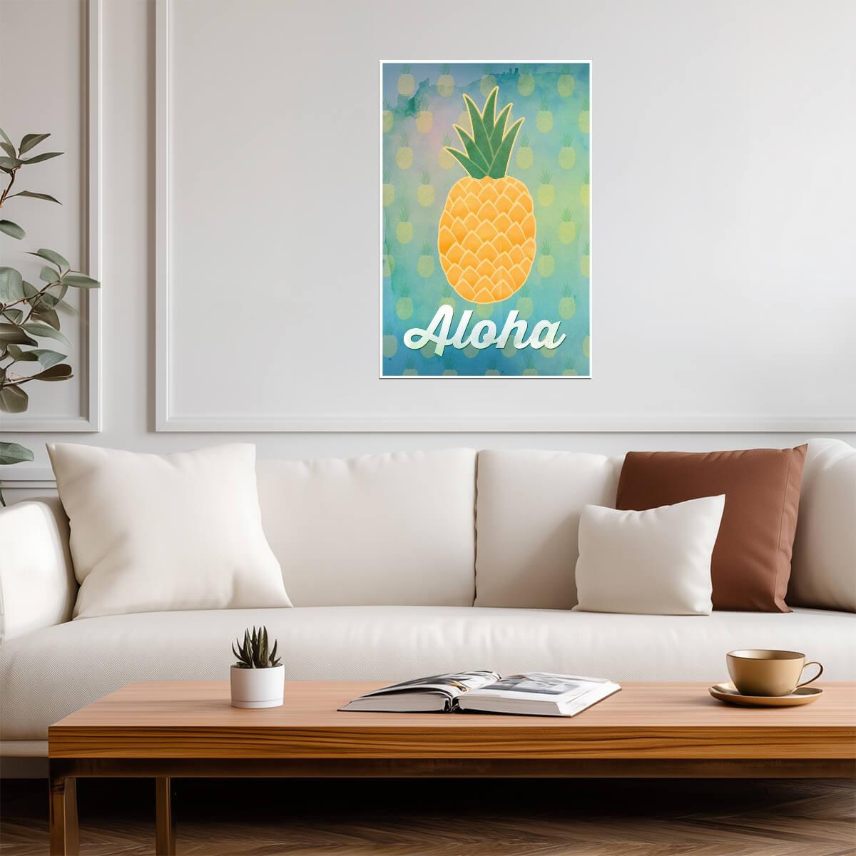 Aloha Pineapple Illustration | Tropical Hawaiian Poster | Modern Graphic Art - Graphic & Art Poster