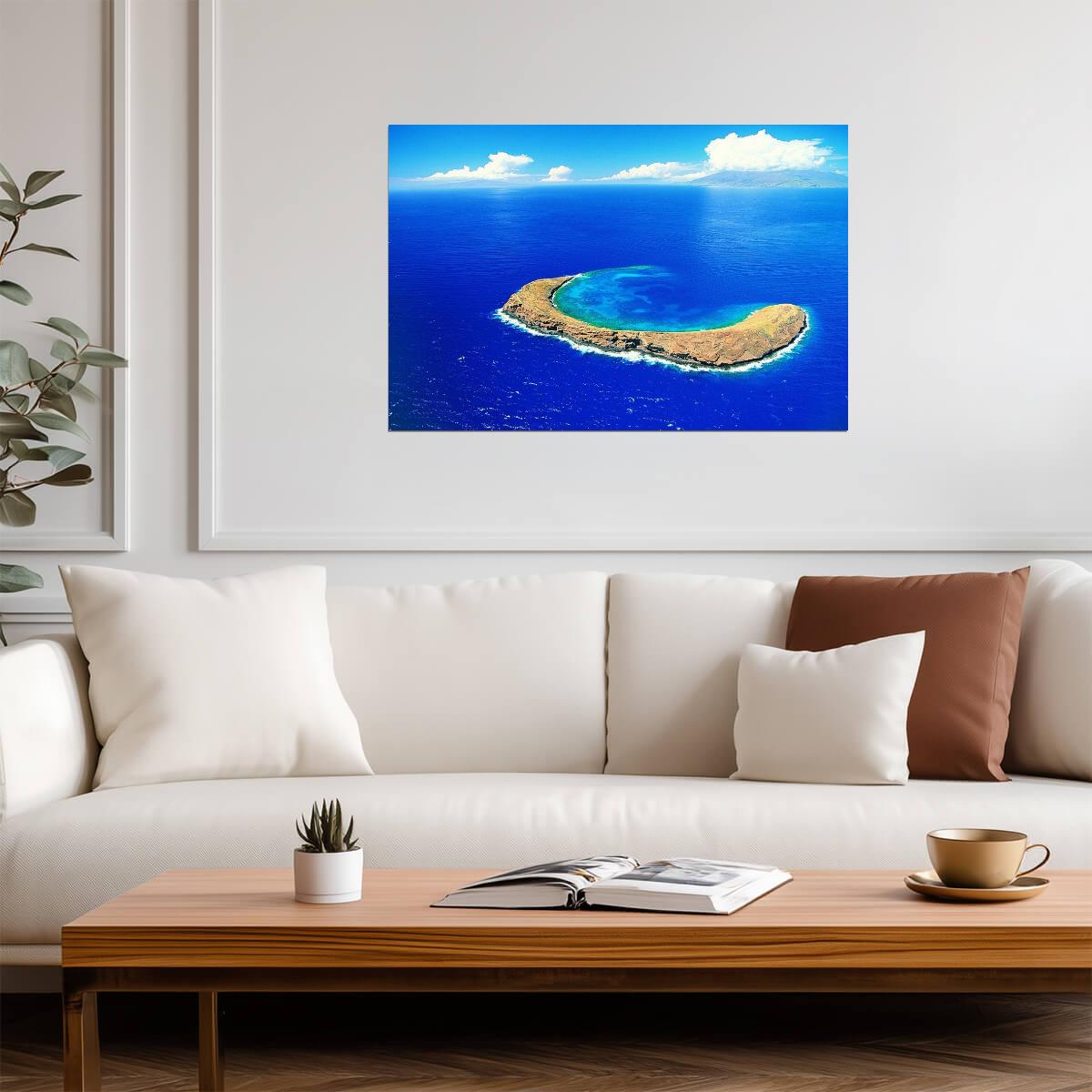 Aerial View of Molokini Crater | Maui Hawaii Photography | Tropical Island Poster - Photography Poster
