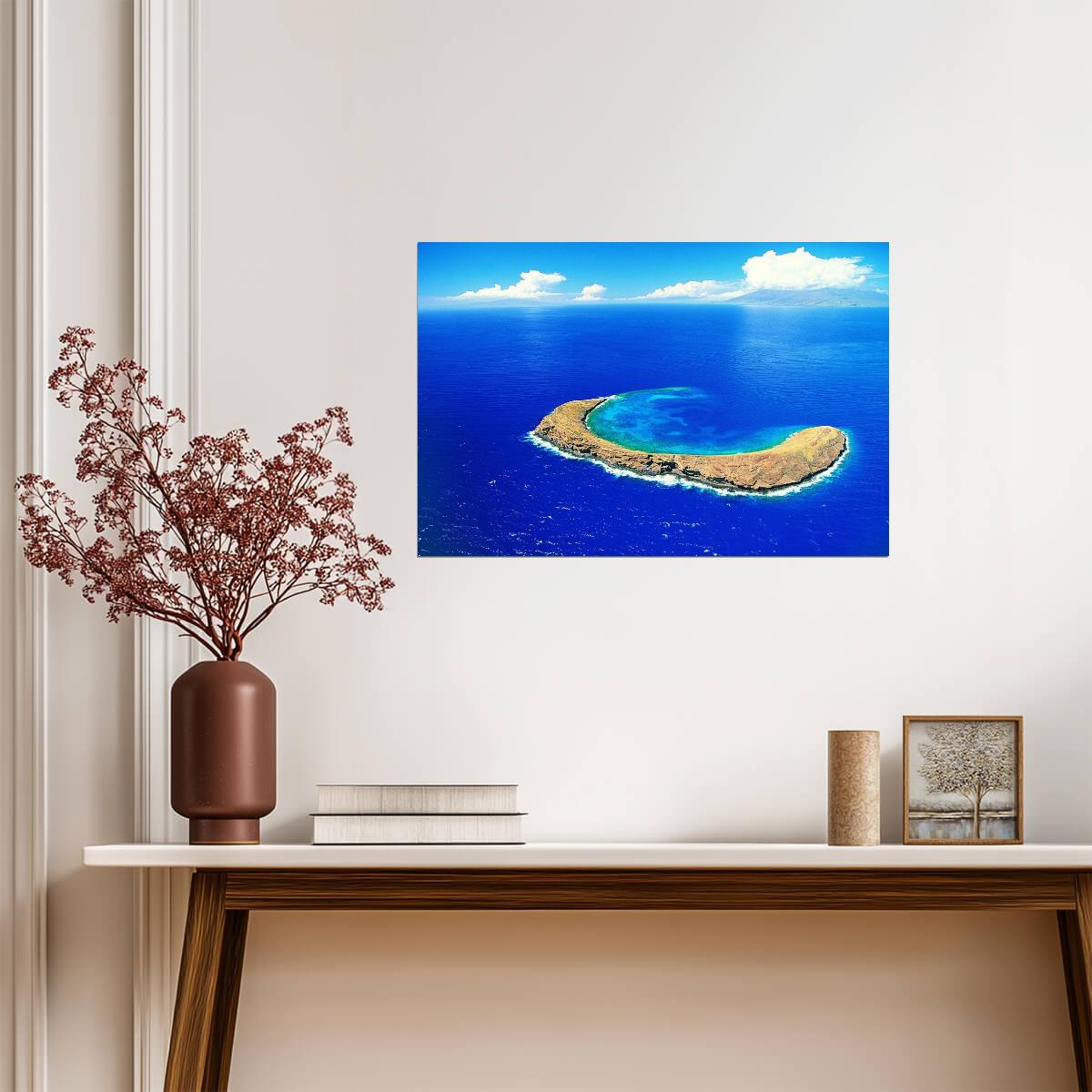 Aerial View of Molokini Crater | Maui Hawaii Photography | Tropical Island Poster - Photography Poster