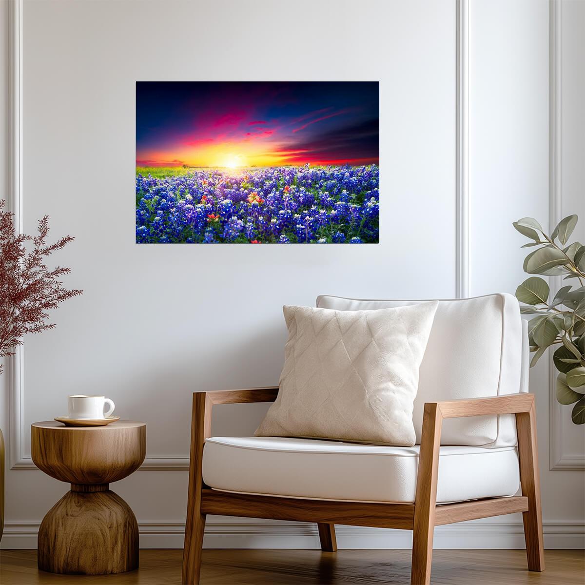 Spring Sunrise with Bluebonnets | Texas Hill Country Photography | Wildflower Poster - Photography Poster