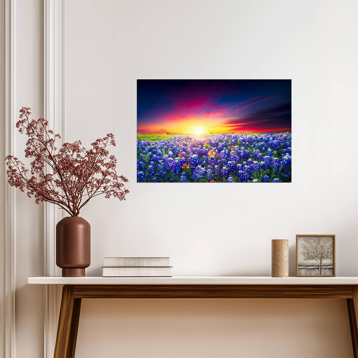 Spring Sunrise with Bluebonnets | Texas Hill Country Photography | Wildflower Poster - Photography Poster