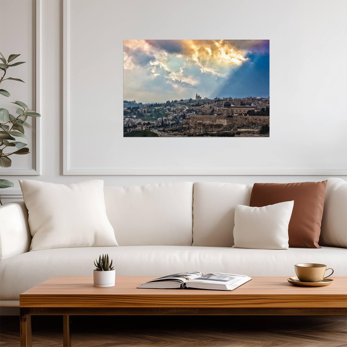 Golden Clouds Over Jerusalem Cityscape | Israel Photography Print | Holy Land Poster - Photography Poster