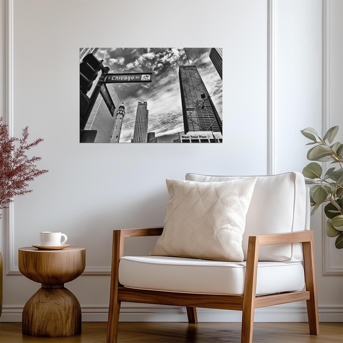 Michigan Avenue Street Sign | Chicago B&W Photography | Urban Cityscape Poster - Photography Poster