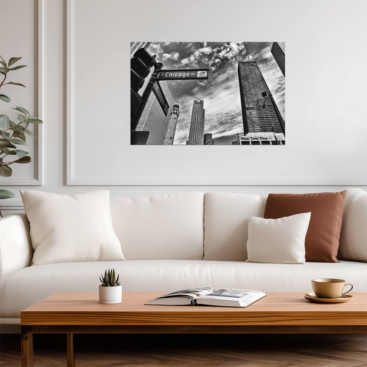 Michigan Avenue Street Sign | Chicago B&W Photography | Urban Cityscape Poster - Photography Poster
