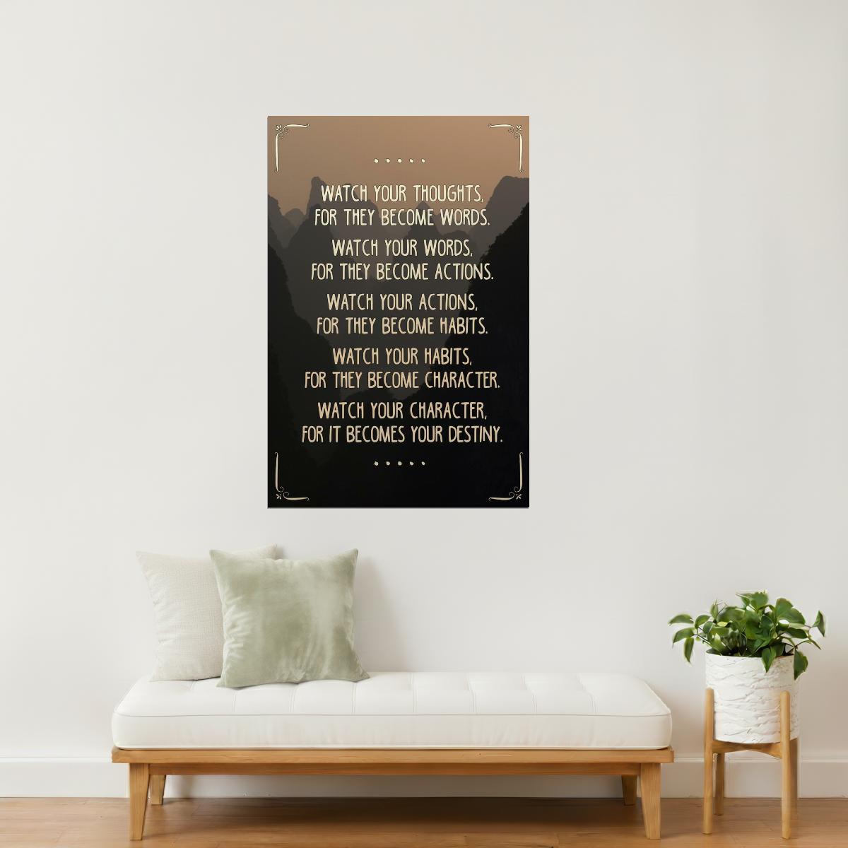 Watch Your Thoughts | Motivational Poster with Mountain