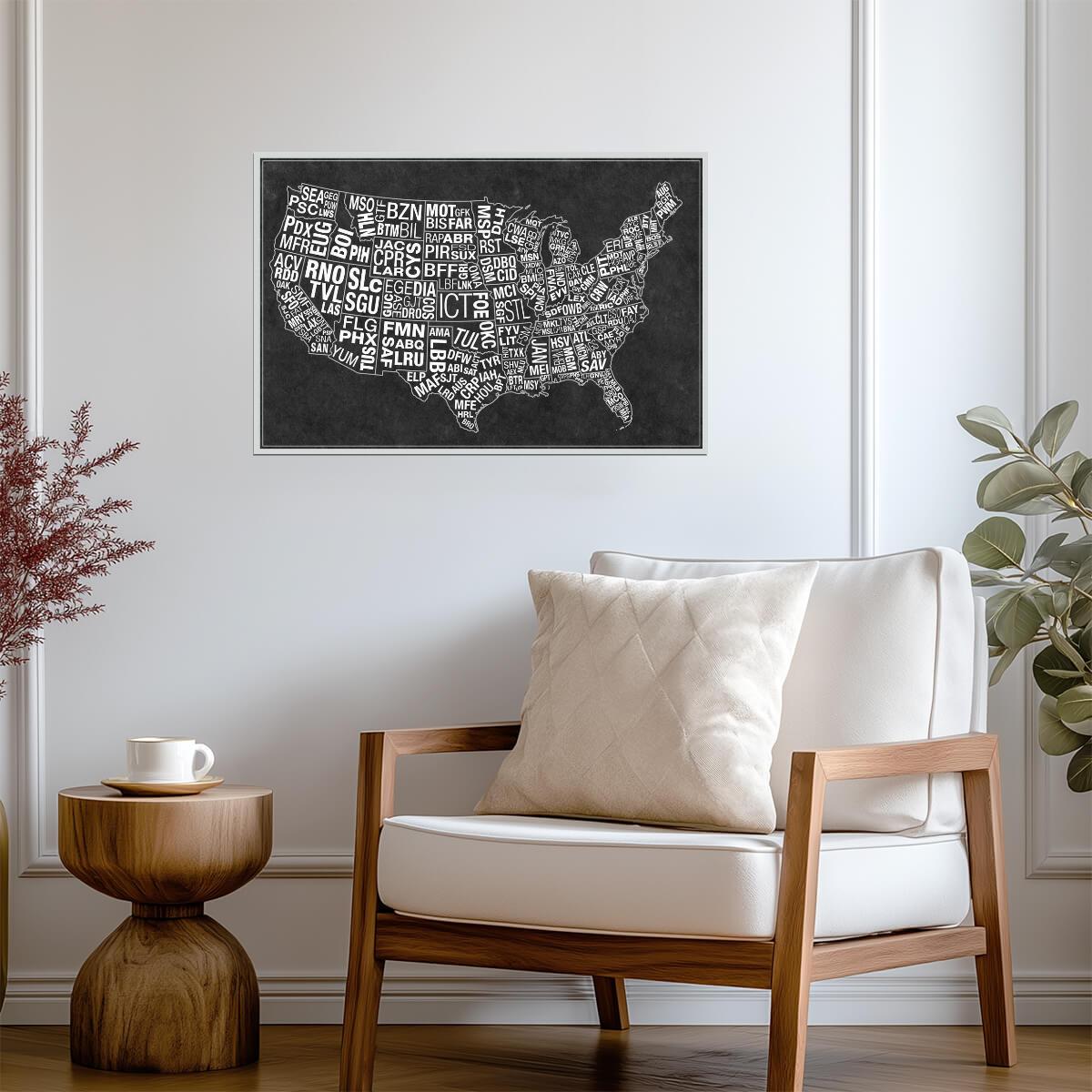 USA Airport Codes Map | Black and White Typography Art | Aviation Travel Poster - Maps Poster