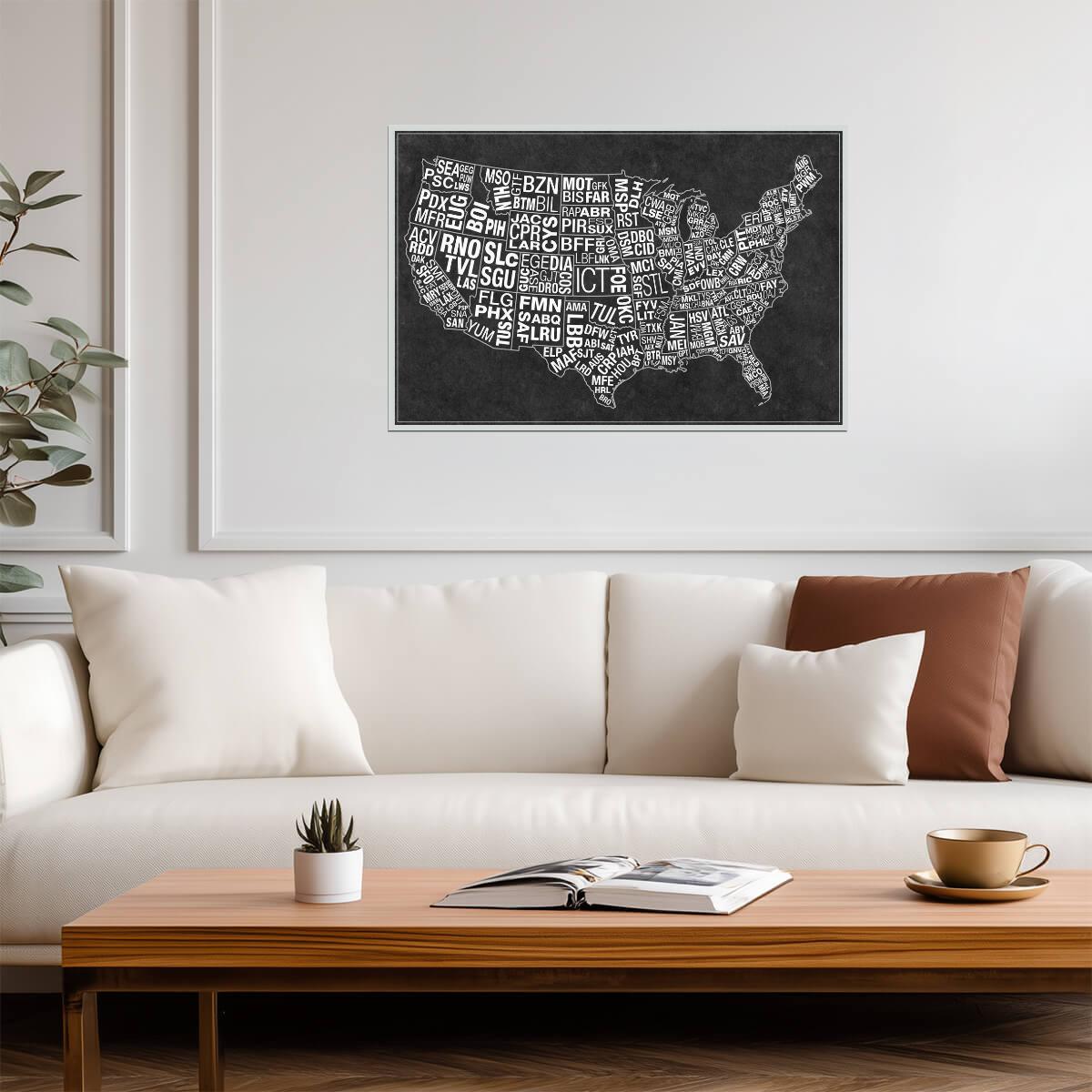 USA Airport Codes Map | Black and White Typography Art | Aviation Travel Poster - Maps Poster