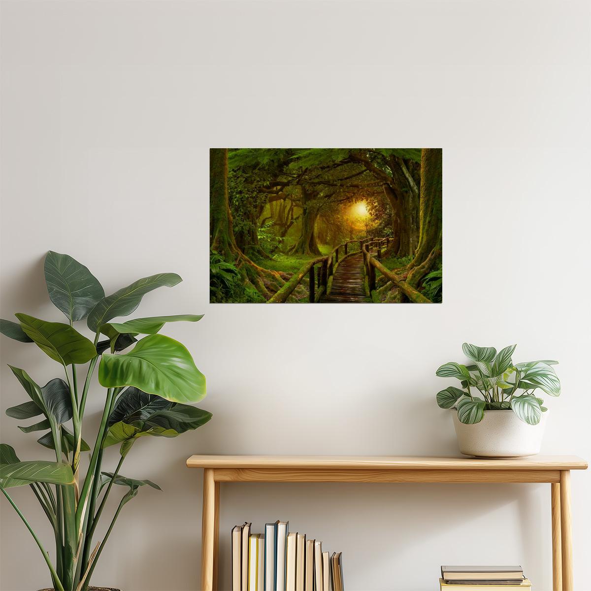 Tropical Jungle Bridge Poster | Sunset Rainforest Photography | Nature Wall Art