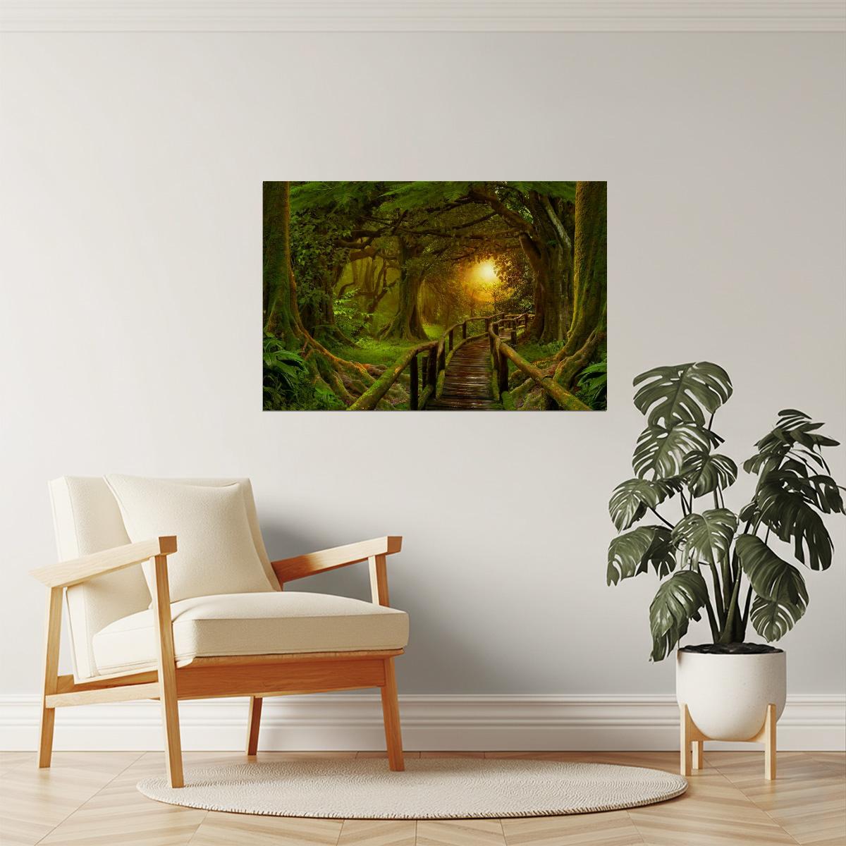 Tropical Jungle Bridge Poster | Sunset Rainforest Photography | Nature Wall Art