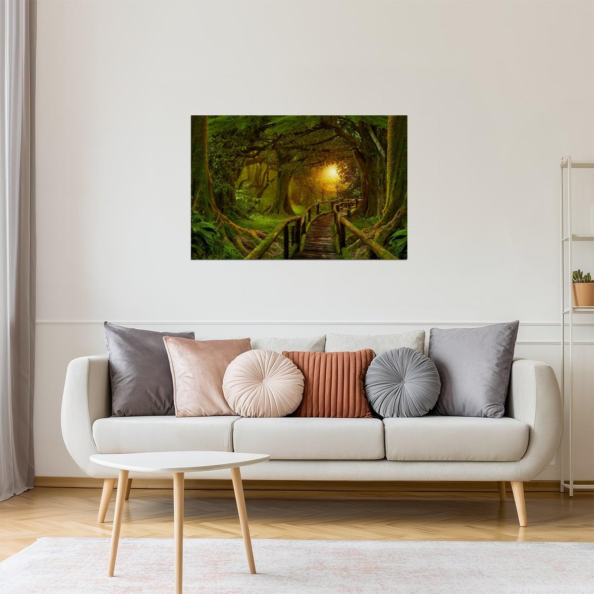 Tropical Jungle Bridge Poster | Sunset Rainforest Photography | Nature Wall Art