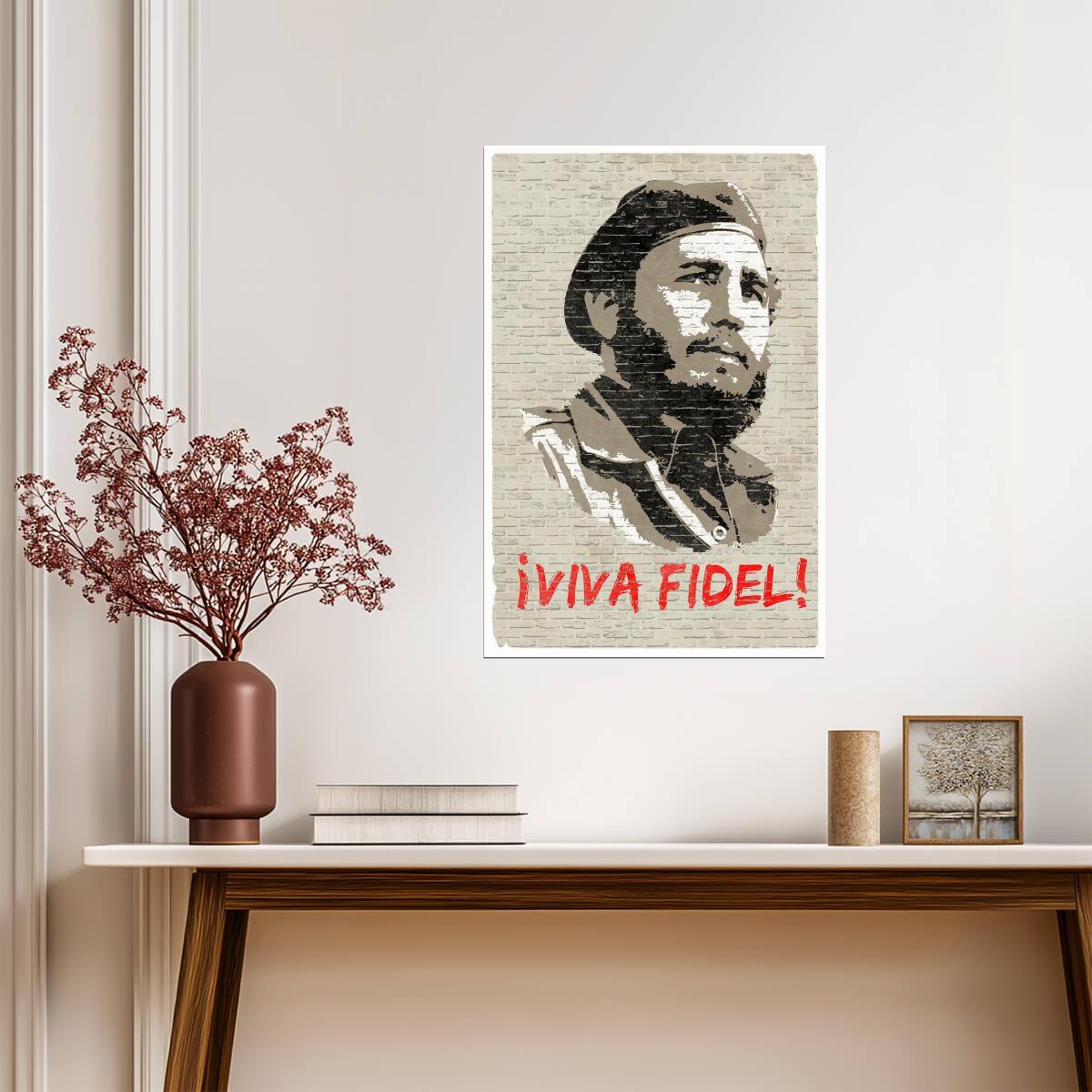 "Viva Fidel!" Castro Graffiti | Cuban Revolution Art | Historical Political Poster - Vintage & Retro Poster