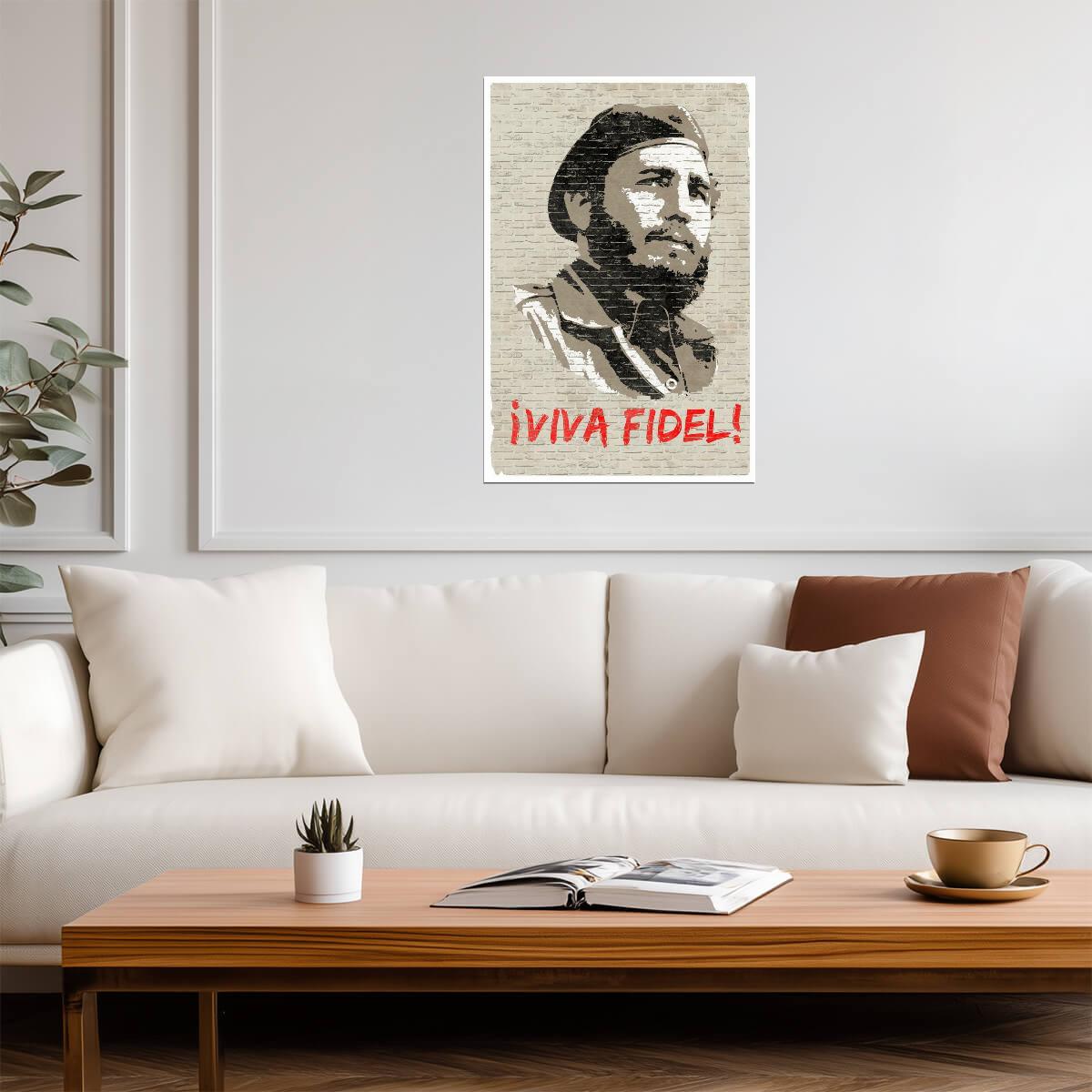 "Viva Fidel!" Castro Graffiti | Cuban Revolution Art | Historical Political Poster - Vintage & Retro Poster