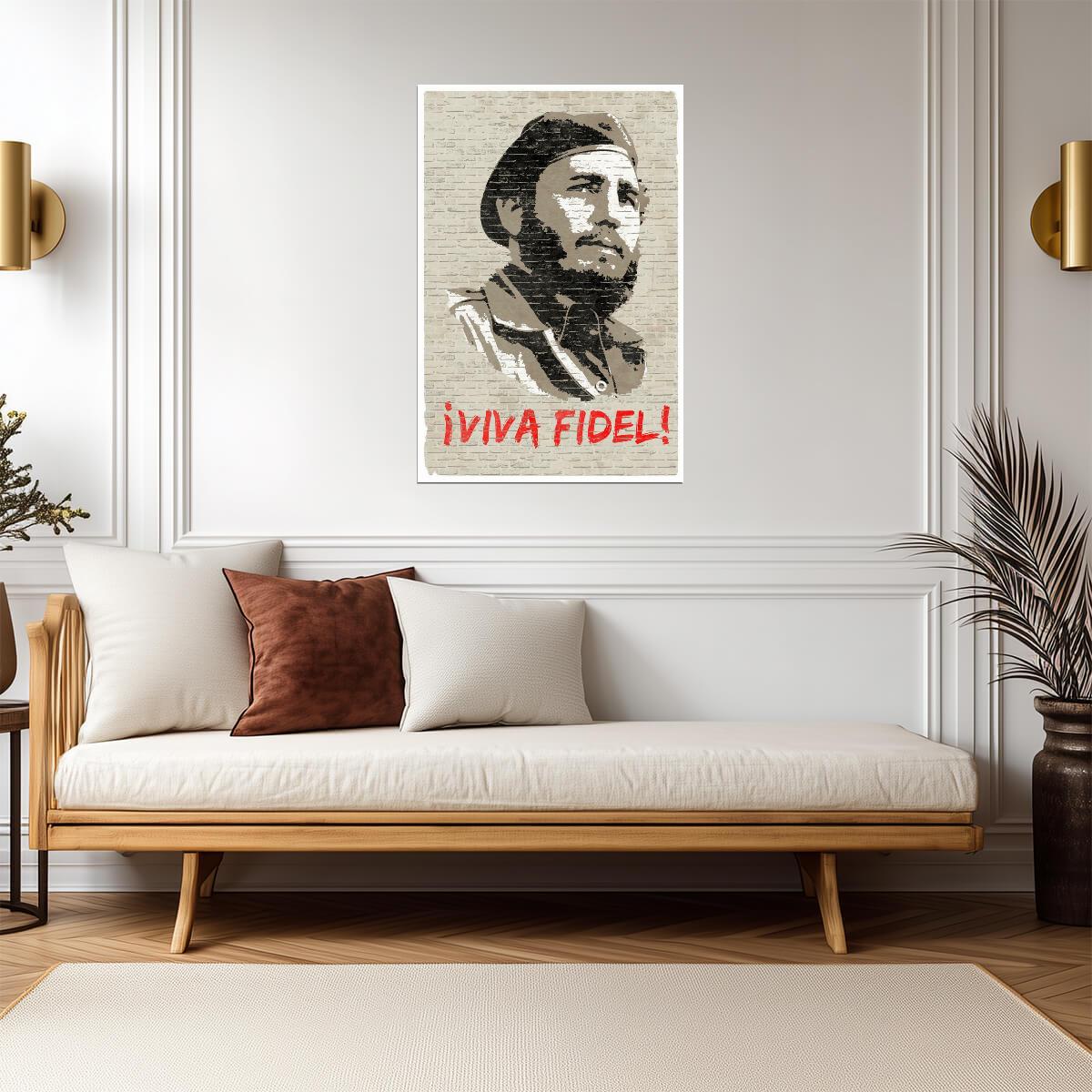 "Viva Fidel!" Castro Graffiti | Cuban Revolution Art | Historical Political Poster - Vintage & Retro Poster