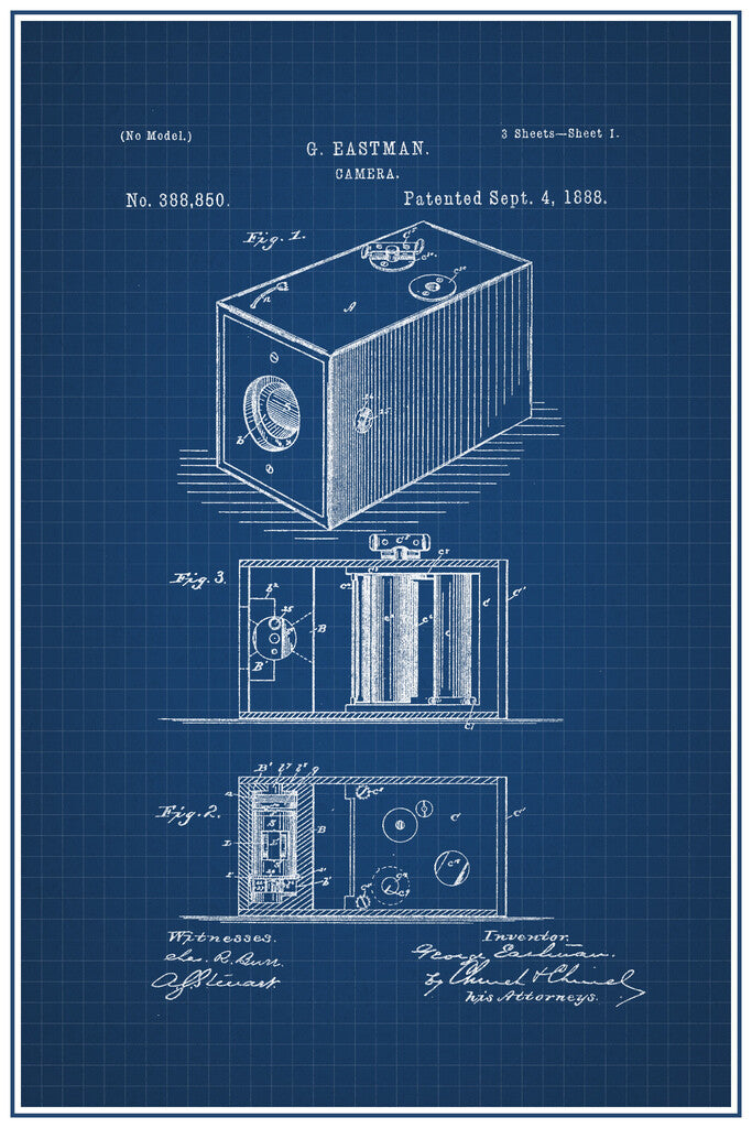 George Eastman First Film Camera Patent | 1888 Blueprint Poster | Inventor Wall Art - Vintage & Retro Poster