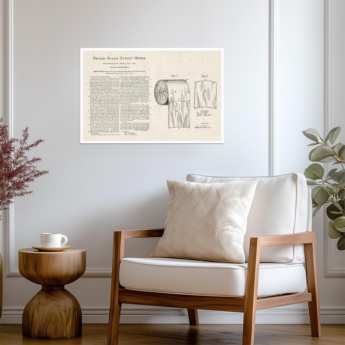 Toilet Paper Roll Patent Print | Stretched Version Diagram | Funny Bathroom Art Poster - Vintage & Retro Poster