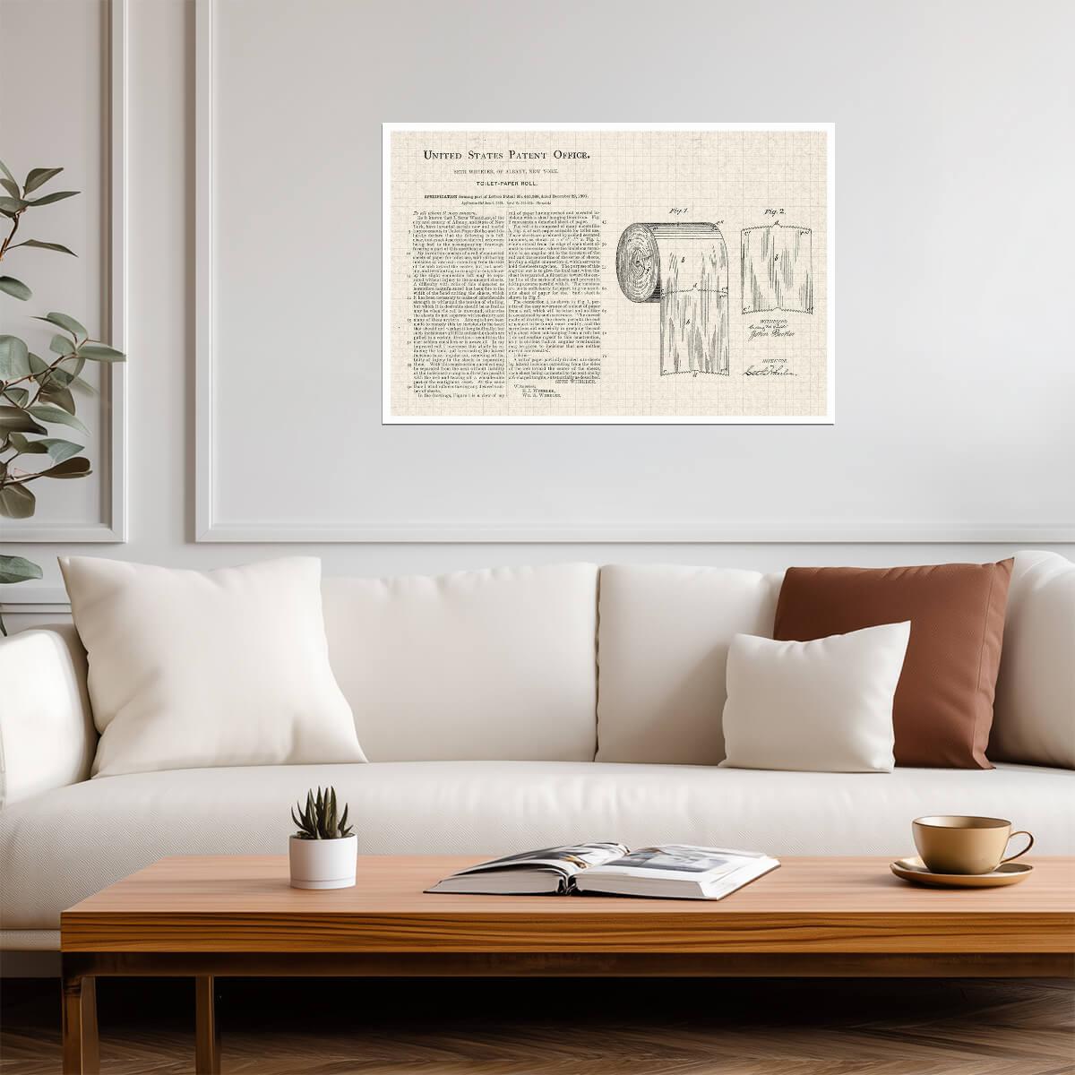Toilet Paper Roll Patent Print | Stretched Version Diagram | Funny Bathroom Art Poster - Vintage & Retro Poster