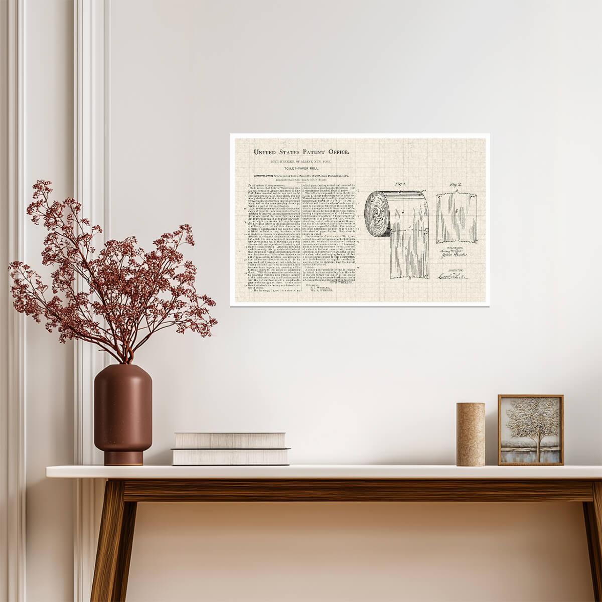 Toilet Paper Roll Patent Print | Stretched Version Diagram | Funny Bathroom Art Poster - Vintage & Retro Poster