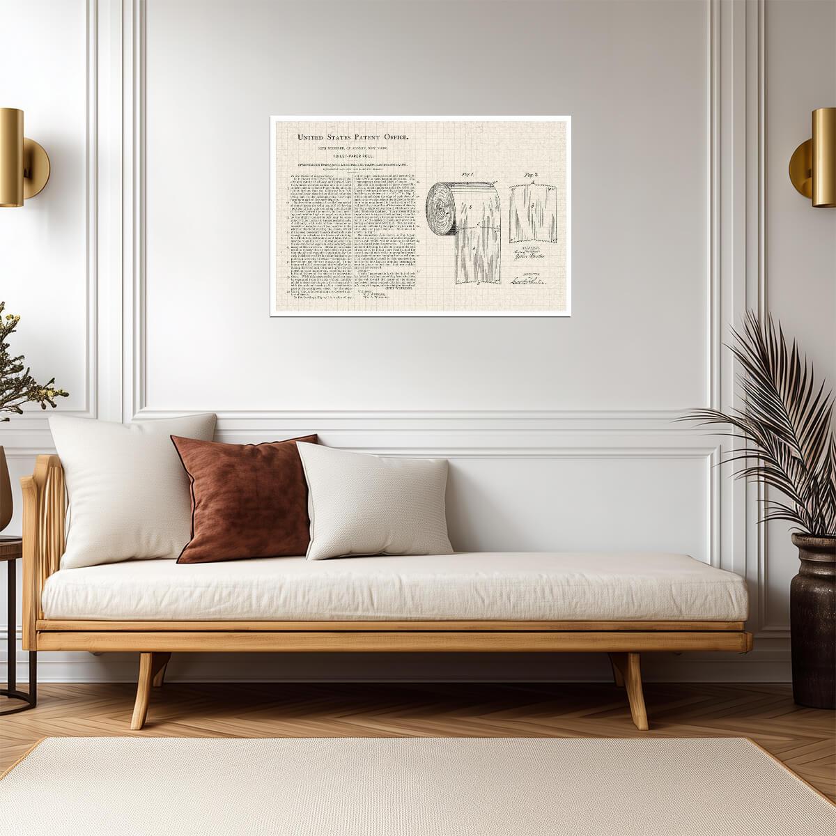 Toilet Paper Roll Patent Print | Stretched Version Diagram | Funny Bathroom Art Poster - Vintage & Retro Poster