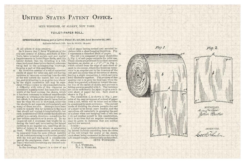 Toilet Paper Roll Patent Print | Stretched Version Diagram | Funny Bathroom Art Poster - Vintage & Retro Poster