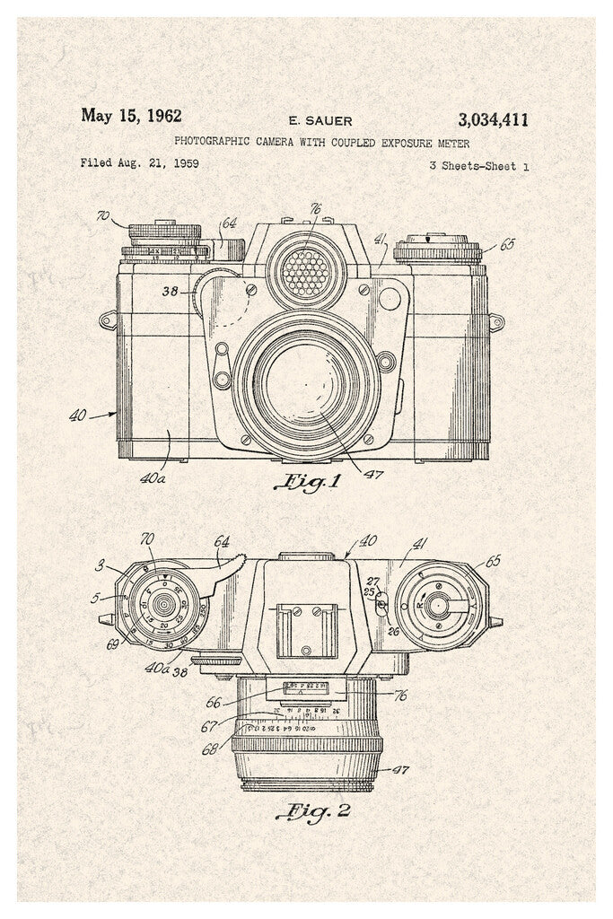 Vintage Camera Patent Diagram | 1962 Sauer Camera Print | Retro Photography Poster - Vintage & Retro Poster