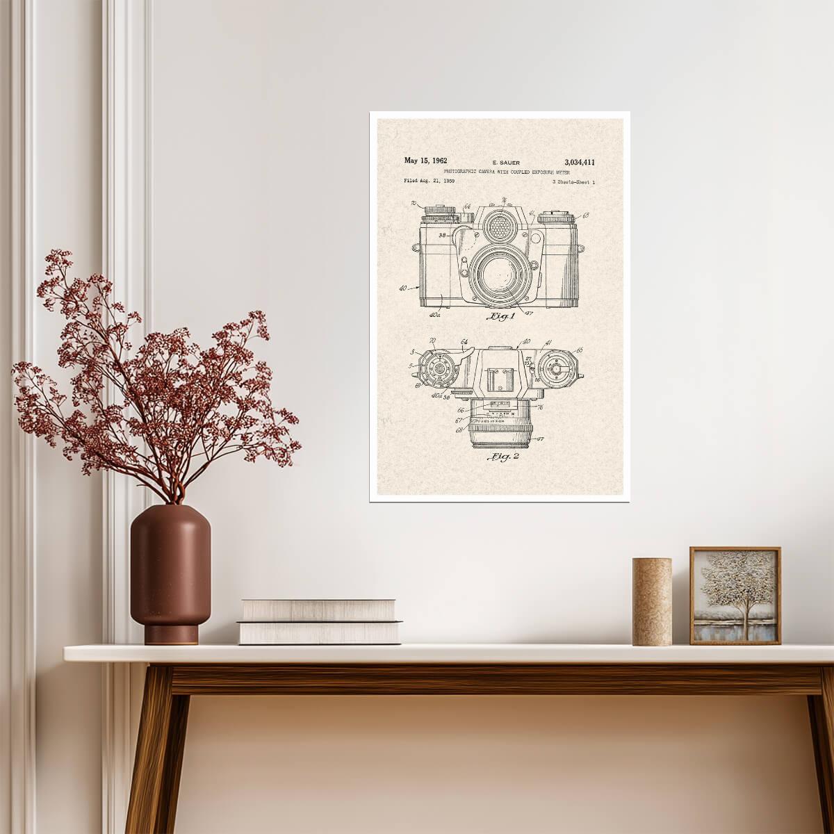 Vintage Camera Patent Diagram | 1962 Sauer Camera Print | Retro Photography Poster - Vintage & Retro Poster