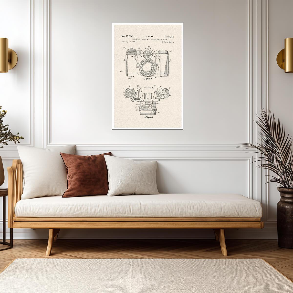 Vintage Camera Patent Diagram | 1962 Sauer Camera Print | Retro Photography Poster - Vintage & Retro Poster