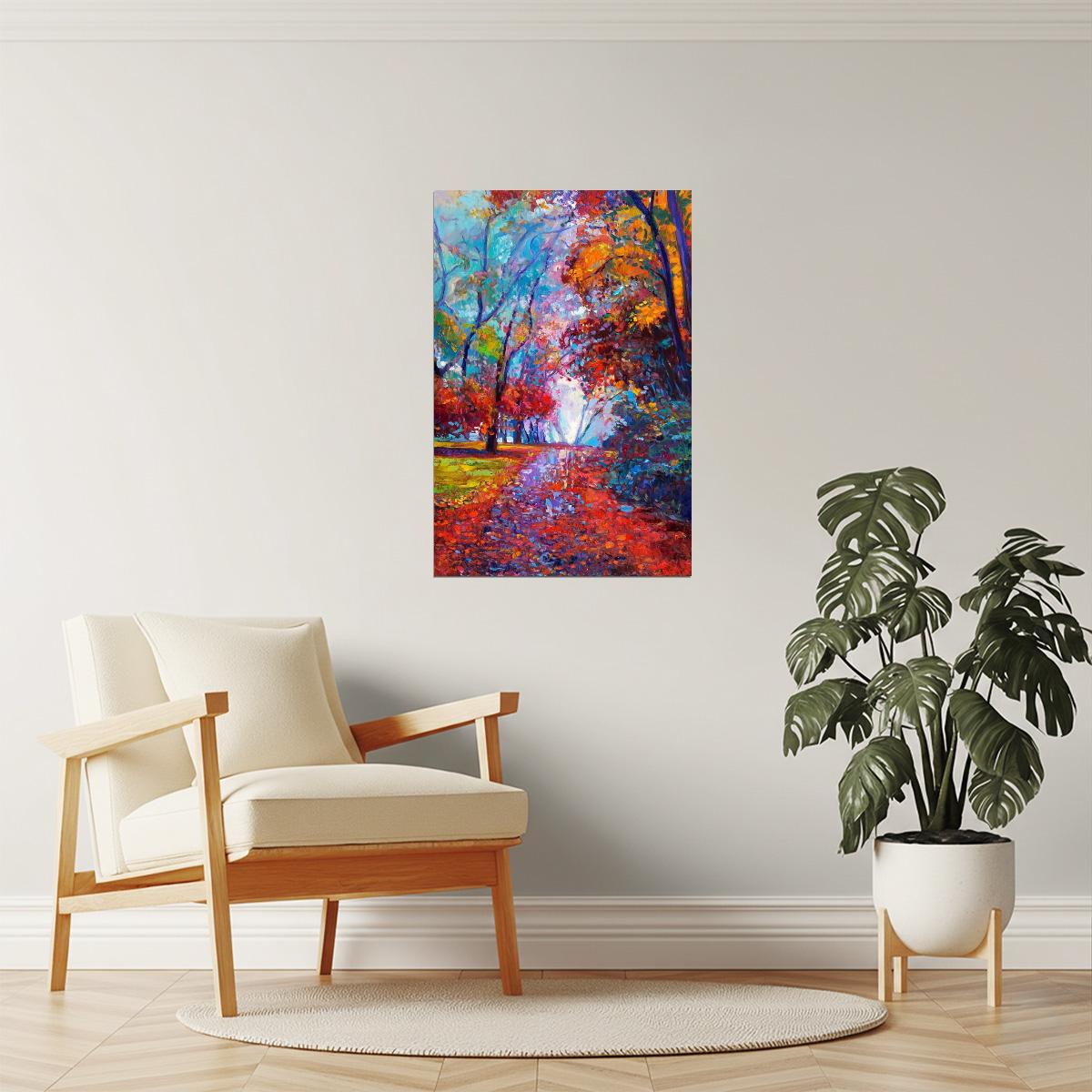 Colorful Autumn Park Poster | Impressionist Style Art Print | Fall Landscape Wall Art