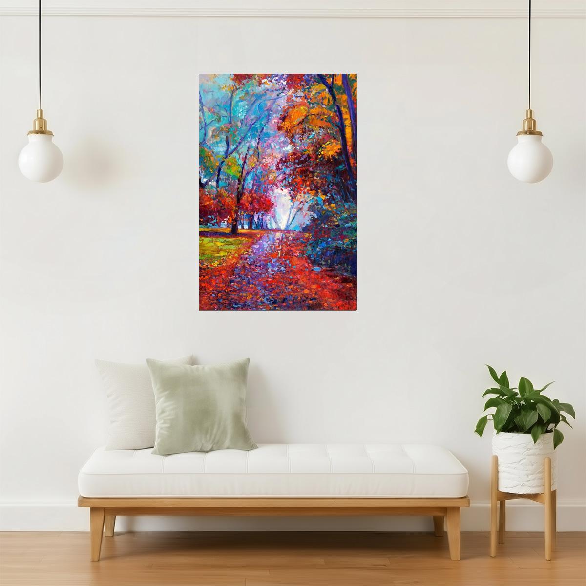 Colorful Autumn Park Poster | Impressionist Style Art Print | Fall Landscape Wall Art