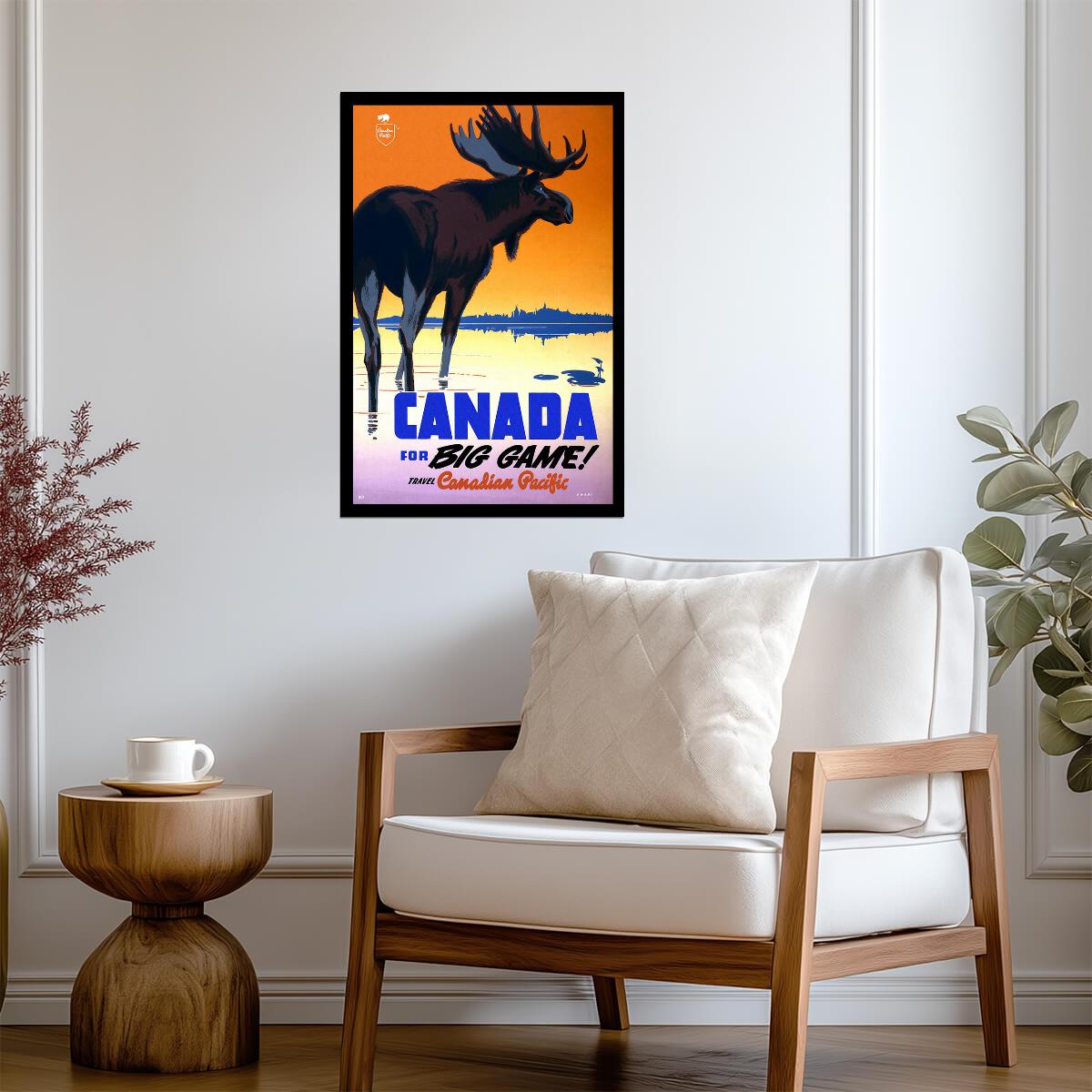 Vintage Canadian Pacific Railway Ad | Big Game Hunting Poster | Retro Canada Travel Art - Vintage & Retro Poster