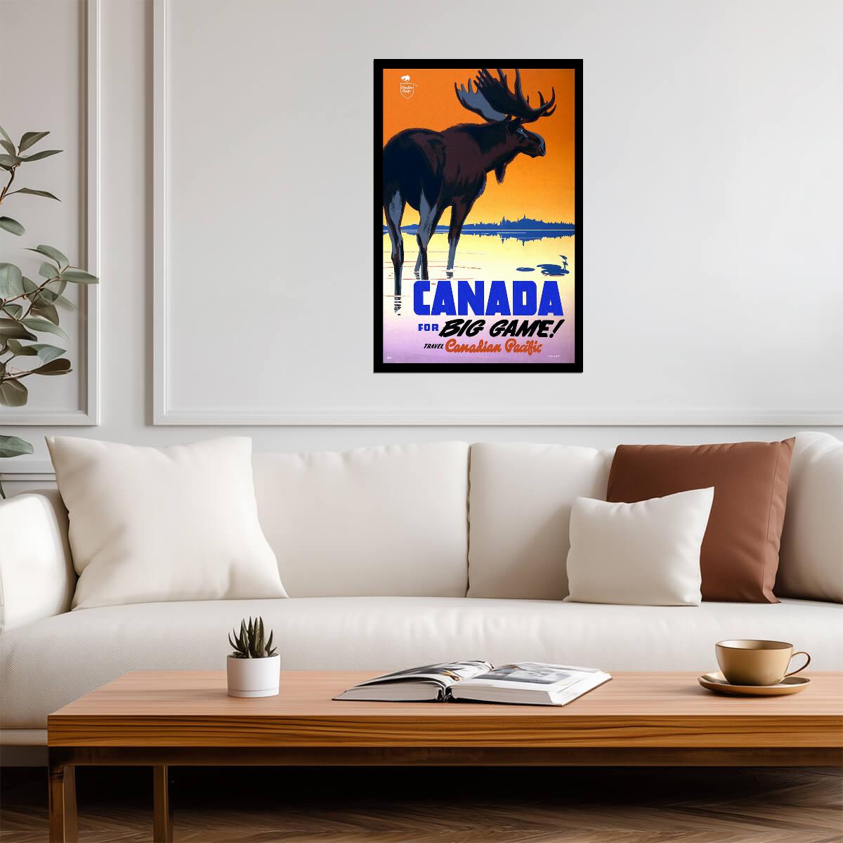 Vintage Canadian Pacific Railway Ad | Big Game Hunting Poster | Retro Canada Travel Art - Vintage & Retro Poster